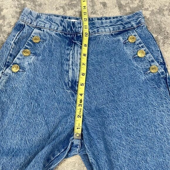 Zara High Rise Sailor Button Slant Pocket Jeans Vintage Wash Straight Leg Sz S - Picture 12 of 14